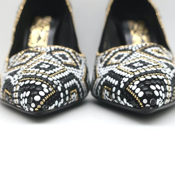 Salvatore Ferragamo Fiore Mosaic Beaded Pumps Size 10 Pointed Toe Heels - Picture 4 of 12